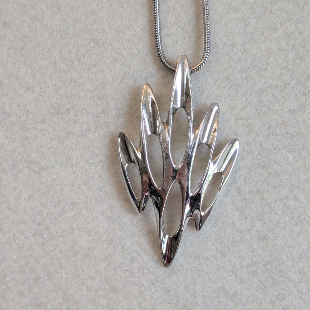 Vintage TRIFARI Modernist Flame Pendant 24" Sterling Snake Chain Original 33.2g